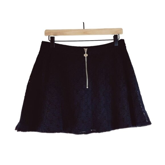 L'Amour Black Skater Mini Skirt Floral Eyelet Lace Shell Sexy Size L All Seasons - Picture 5 of 7